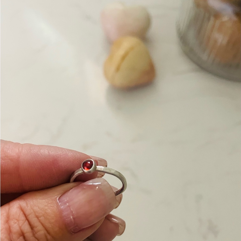 Sterling Silver Garnet Stone Pinky, Midi, Tea Ring